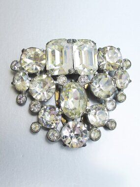 Vintage 1930s Signed EISENBERG Original Large Art Deco Rhinestone Dress Fur Clip